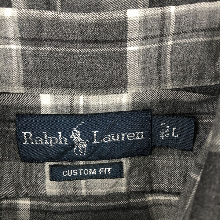 Ralph Lauren CUSTOM FIT Long-Sleeve Button-Down Check Shirt, Made in China, Men's Size L (approx.) cotton gray type Vintage Second Hand