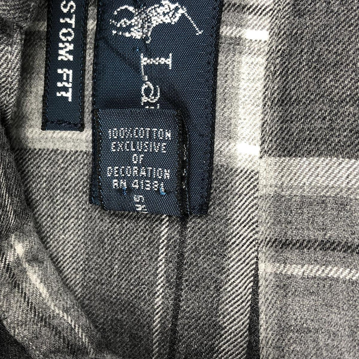 Ralph Lauren CUSTOM FIT Long-Sleeve Button-Down Check Shirt, Made in China, Men's Size L (approx.) cotton gray type Vintage Second Hand