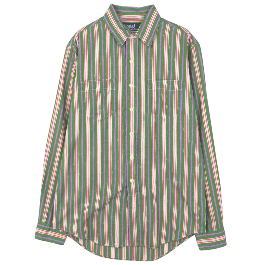 Ralph Lauren POLO by Ralph Lauren Multi-stripe Long-Sleeve Striped Shirt, Men's Size S (approx.) cotton green type Vintage Second Hand