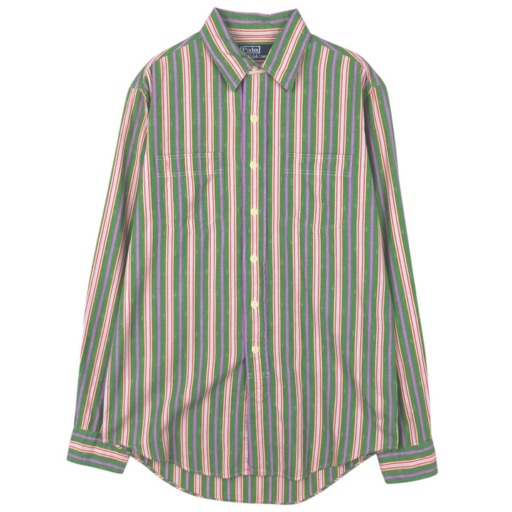Ralph Lauren POLO by Ralph Lauren Multi-stripe Long-Sleeve Striped Shirt, Men's Size S (approx.) cotton green type Vintage Second Hand