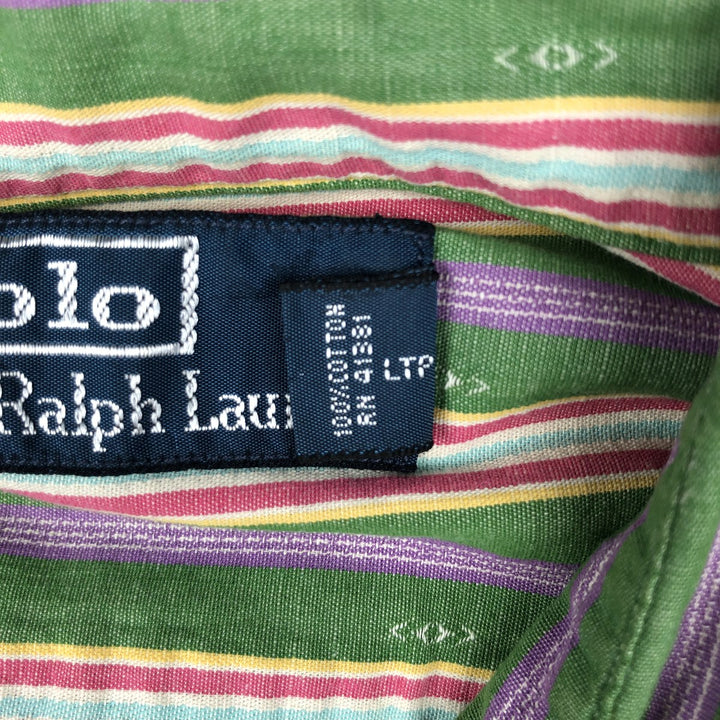 Ralph Lauren POLO by Ralph Lauren Multi-stripe Long-Sleeve Striped Shirt, Men's Size S (approx.) cotton green type Vintage Second Hand