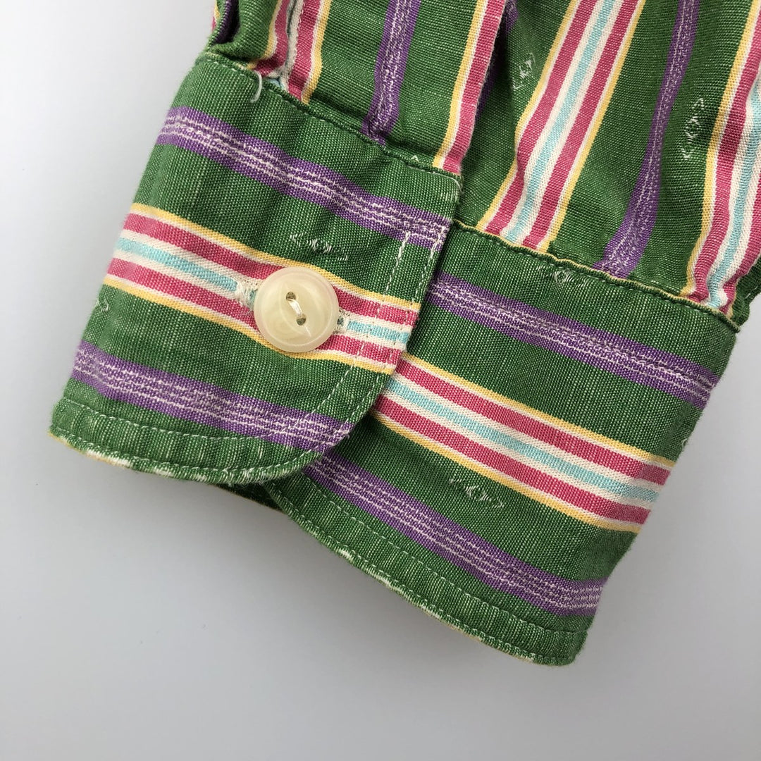 Ralph Lauren POLO by Ralph Lauren Multi-stripe Long-Sleeve Striped Shirt, Men's Size S (approx.) cotton green type Vintage Second Hand