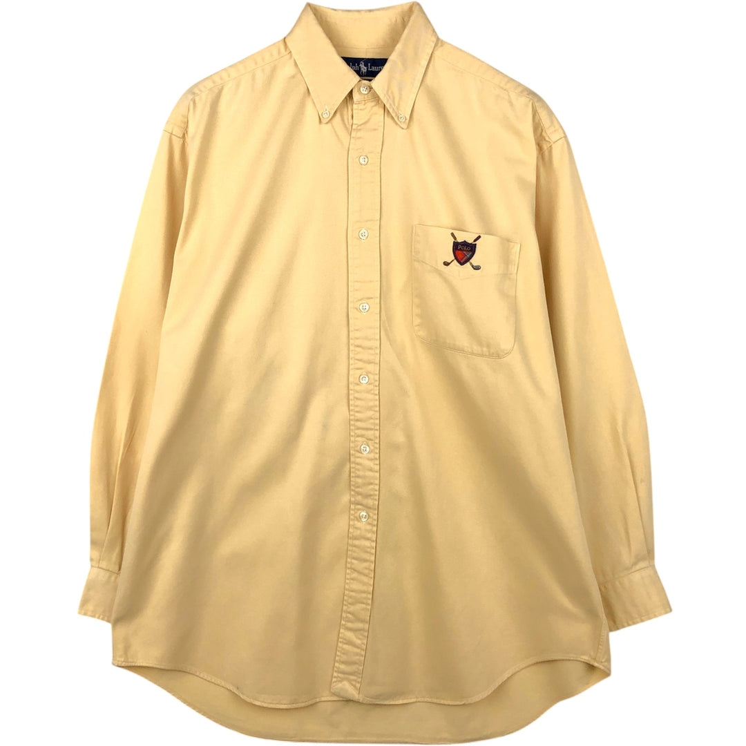 Ralph Lauren long sleeve button down shirt, men's size M cotton yellow type Vintage Second Hand