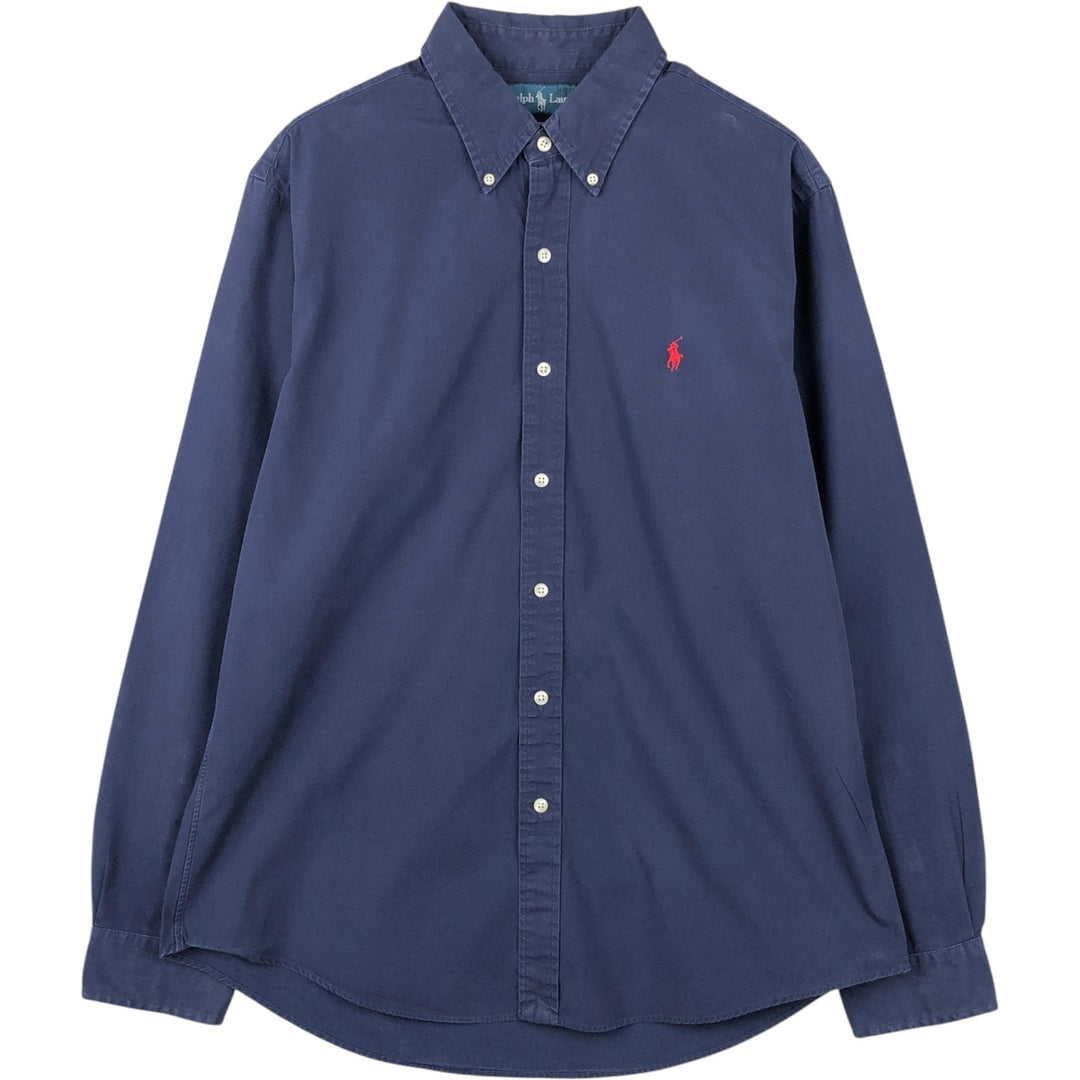 Ralph Lauren CUSTOM FIT long sleeve button down shirt, men's size L cotton navy blue type Vintage Second Hand