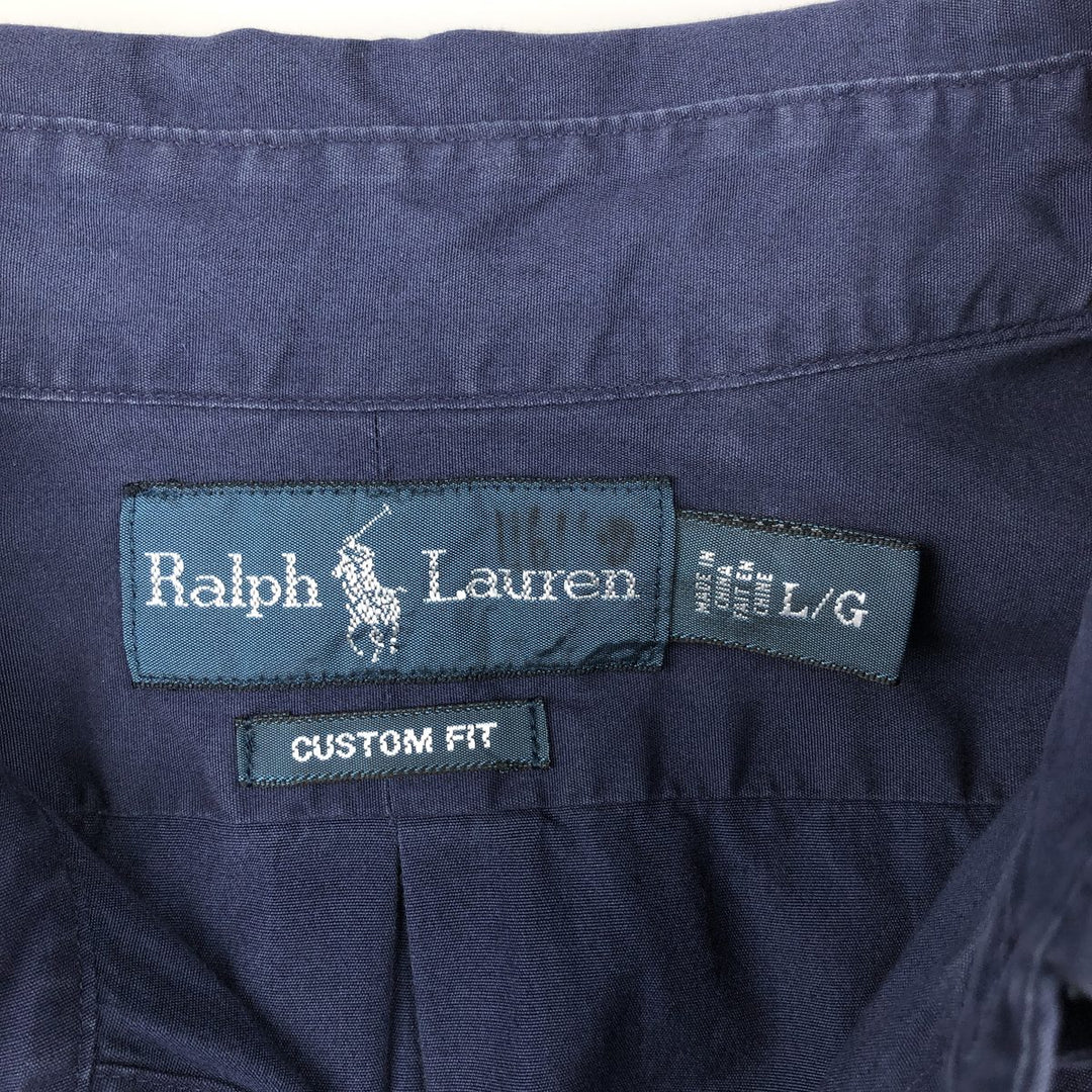 Ralph Lauren CUSTOM FIT long sleeve button down shirt, men's size L cotton navy blue type Vintage Second Hand