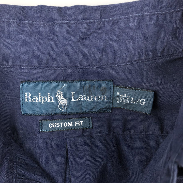 Ralph Lauren CUSTOM FIT long sleeve button down shirt, men's size L cotton navy blue type Vintage Second Hand