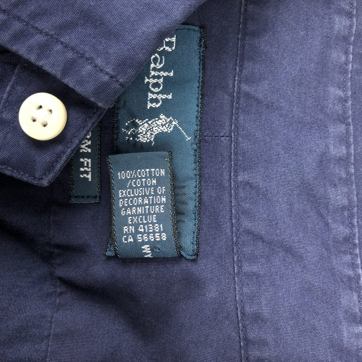 Ralph Lauren CUSTOM FIT long sleeve button down shirt, men's size L cotton navy blue type Vintage Second Hand