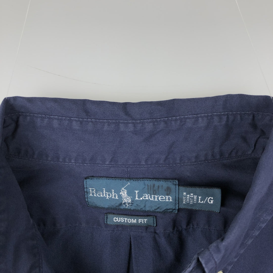 Ralph Lauren CUSTOM FIT long sleeve button down shirt, men's size L cotton navy blue type Vintage Second Hand