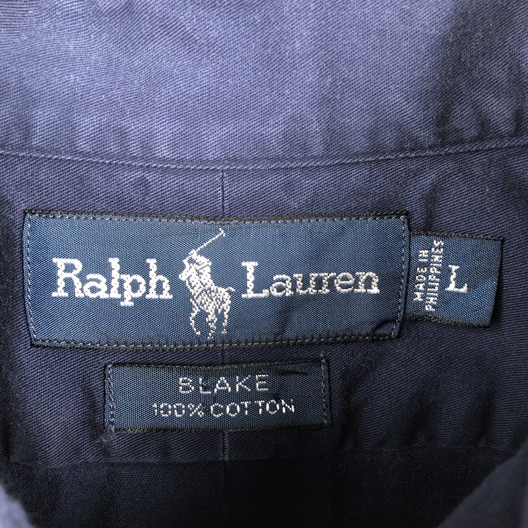 Ralph Lauren BLAKE long sleeve button down shirt, men's size L cotton navy blue type Vintage Second Hand