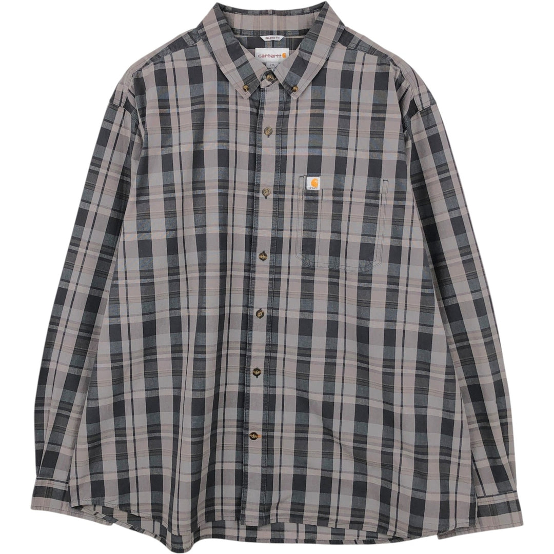 Carhartt Relaxed Fit Check Pattern Long Sleeve Button Down Work Shirt, Men's XXL cotton gray type Vintage Second Hand