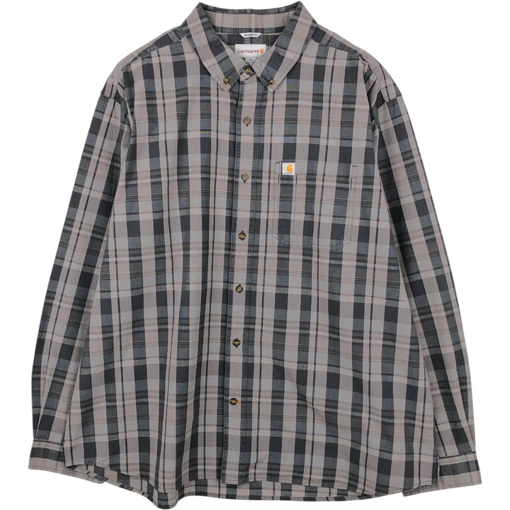 Carhartt Relaxed Fit Check Pattern Long Sleeve Button Down Work Shirt, Men's XXL cotton gray type Vintage Second Hand