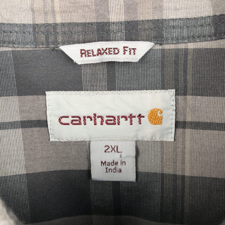 Carhartt Relaxed Fit Check Pattern Long Sleeve Button Down Work Shirt, Men's XXL cotton gray type Vintage Second Hand