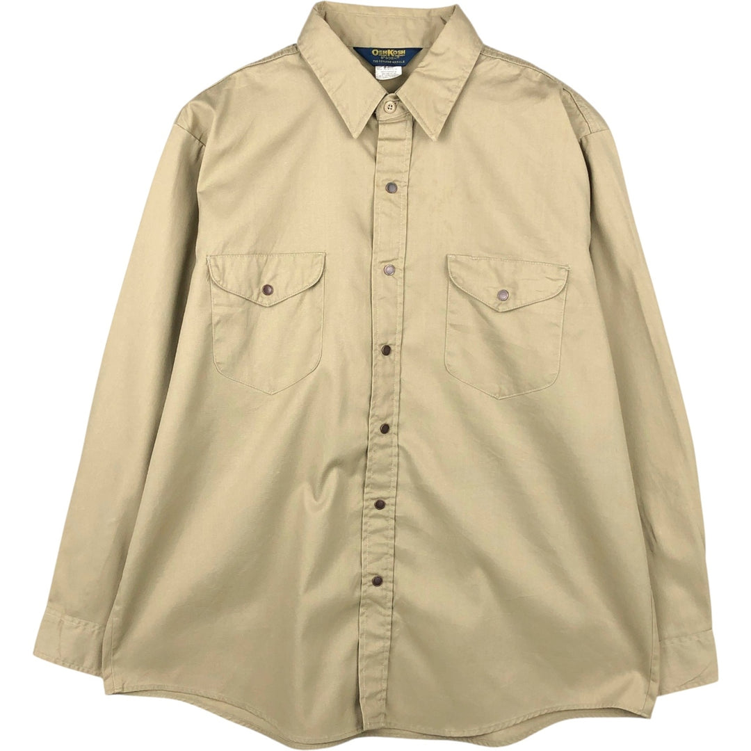 80s-90'S Osh Kosh B'GOSH Long-Sleeve Work Shirt, Men's Size XL (Equivalent), Vintage cotton Beige type Vintage Second Hand
