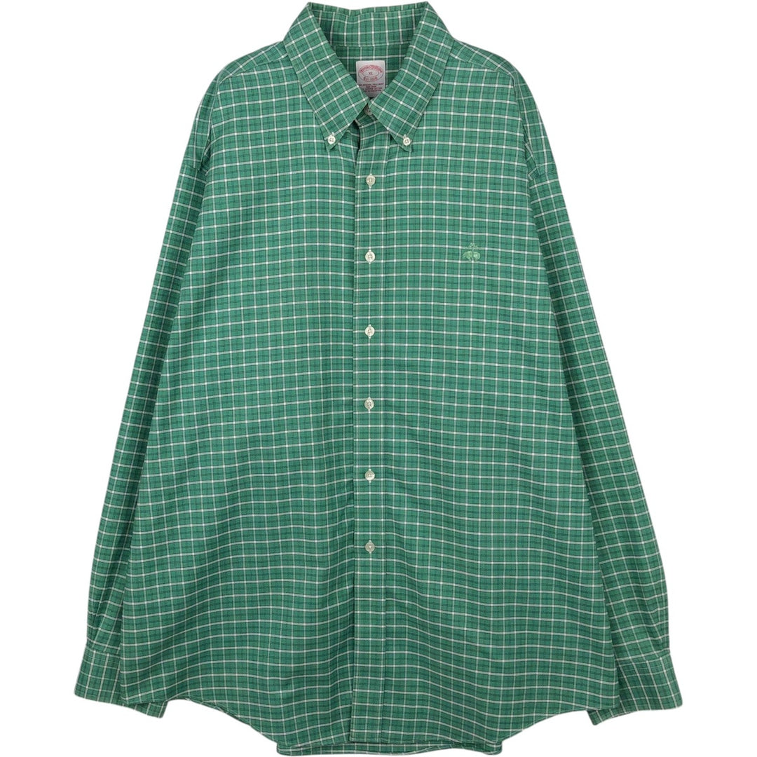 Brooks Brothers Est.1818 Long Sleeve Button-Down Check Shirt, Men's XL Supima Cotton green type Vintage Second Hand