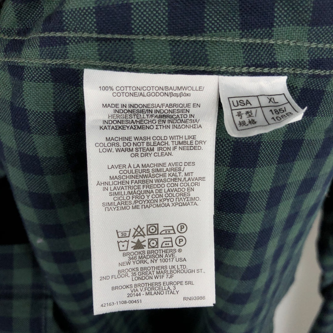 Brooks Brothers Est.1818 REGENT Gingham Check Long Sleeve Button-Down Check Shirt Men's XL cotton Green type dark green Vintage Second Hand
