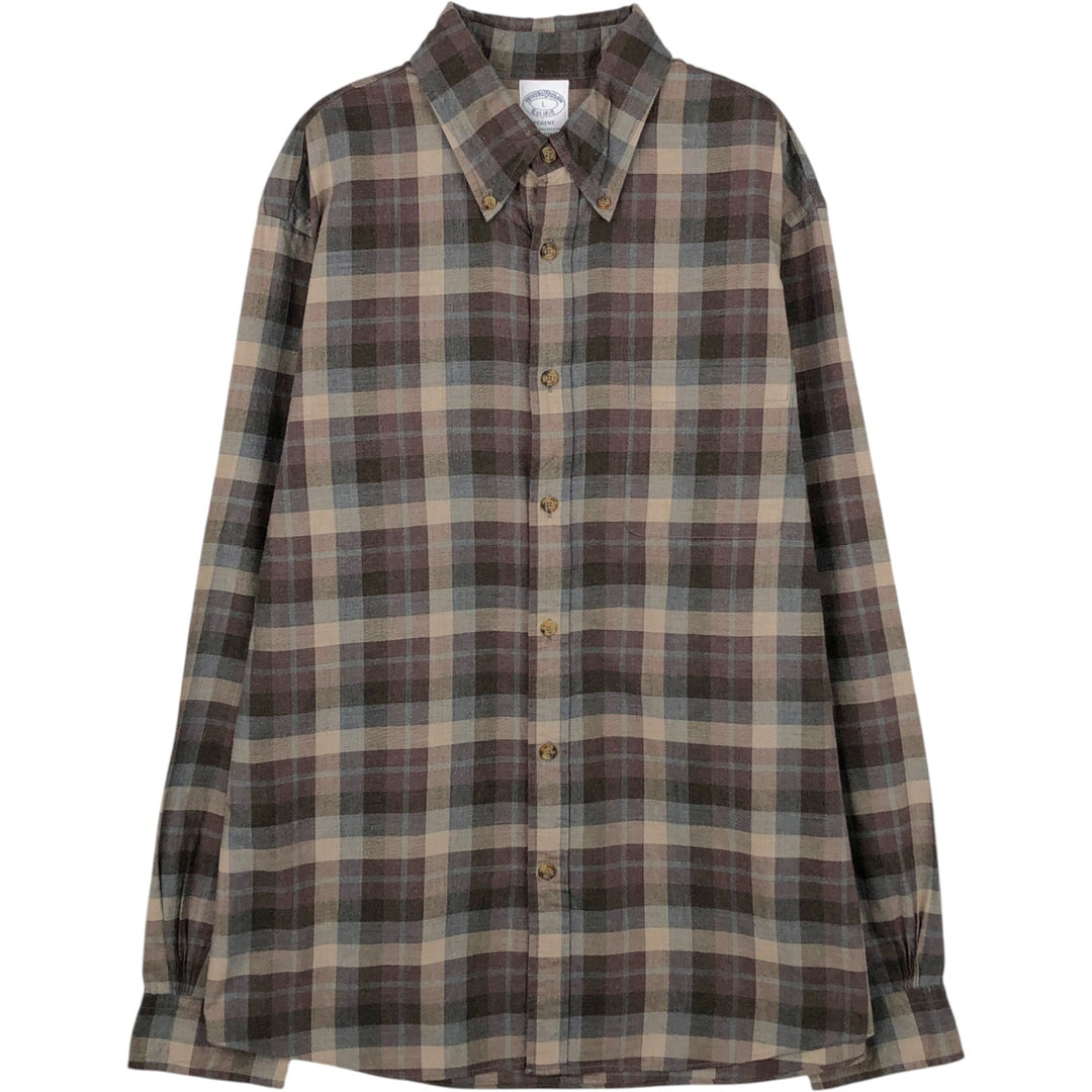 Brooks Brothers Est.1818 REGENT Long Sleeve Button-Down Check Shirt, Men's Size L cotton brown type Vintage Second Hand
