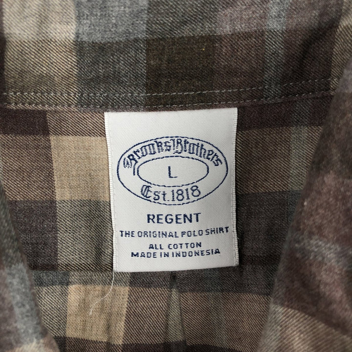 Brooks Brothers Est.1818 REGENT Long Sleeve Button-Down Check Shirt, Men's Size L cotton brown type Vintage Second Hand