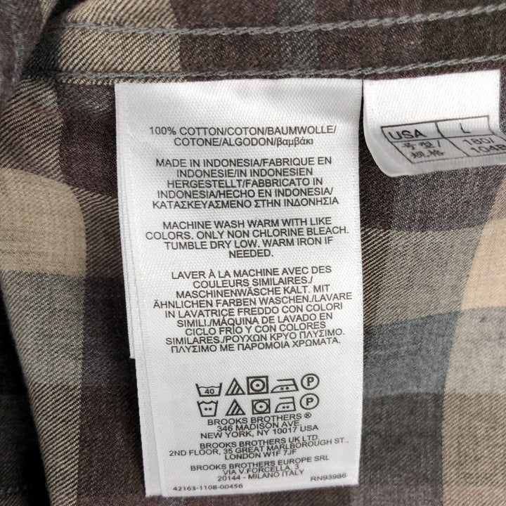 Brooks Brothers Est.1818 REGENT Long Sleeve Button-Down Check Shirt, Men's Size L cotton brown type Vintage Second Hand