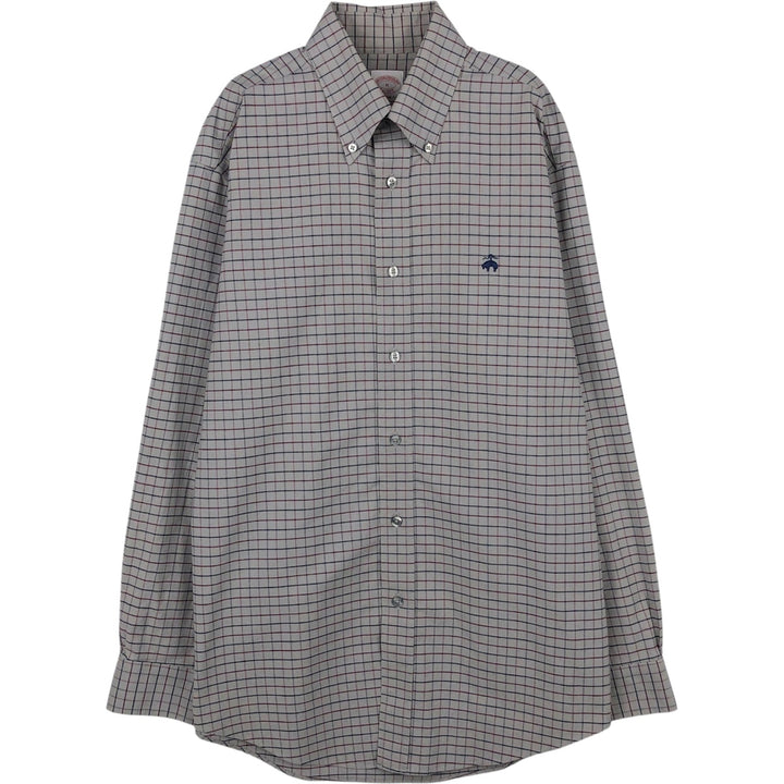 Brooks Brothers Est.1818 Madison Fit One-Point Long-Sleeve Button-Down Check Shirt, Men's Size M (approx.) cotton gray type Vintage Second Hand