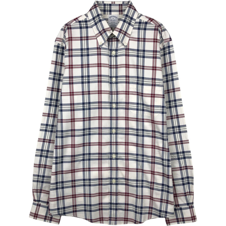 Brooks Brothers Est.1818 REGENT Long Sleeve Button-Down Check Shirt, Men's Size M Supima Cotton white type Vintage Second Hand