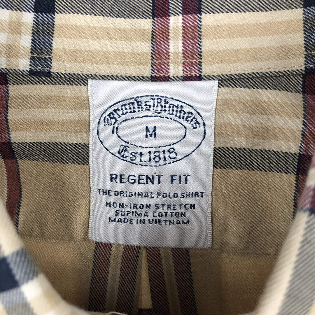 Brooks Brothers Est.1818 REGENT FIT Long-Sleeve Button-Down Check Shirt, Men's Size M (approx.) Supima Cotton Beige type Vintage Second Hand