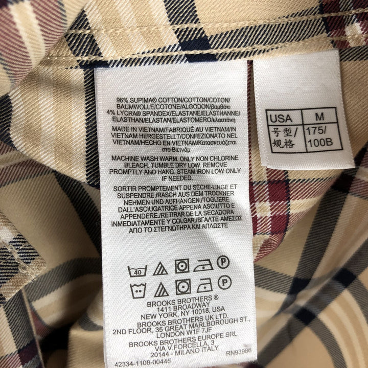 Brooks Brothers Est.1818 REGENT FIT Long-Sleeve Button-Down Check Shirt, Men's Size M (approx.) Supima Cotton Beige type Vintage Second Hand