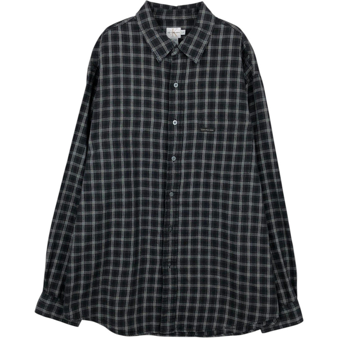 90s-00'S Calvin Klein Jeans Long-Sleeve Cotton Check Shirt, Men's Size L (approx.), Vintage cotton black type Vintage Second Hand