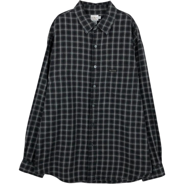 90s-00'S Calvin Klein Jeans Long-Sleeve Cotton Check Shirt, Men's Size L (approx.), Vintage cotton black type Vintage Second Hand