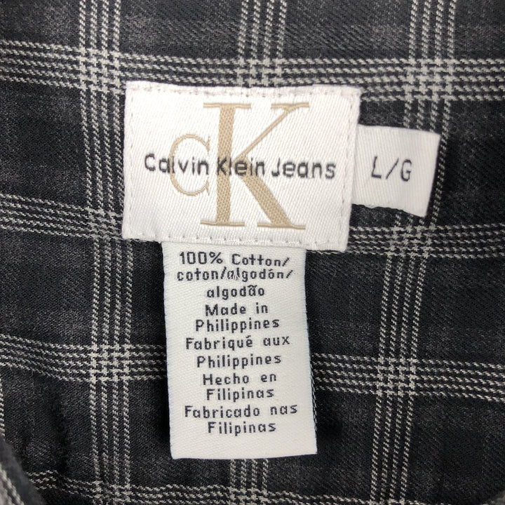 90s-00'S Calvin Klein Jeans Long-Sleeve Cotton Check Shirt, Men's Size L (approx.), Vintage cotton black type Vintage Second Hand