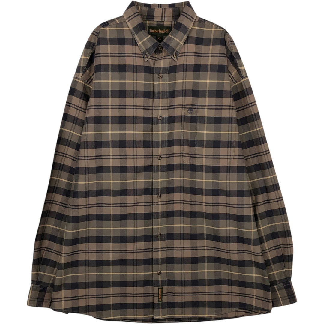 Vintage 90s-00'S Timberland long-sleeved button-down check shirt, men's size XL cotton brick settler Vintage Second Hand