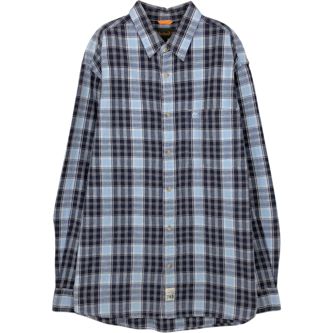 90s-00'S Timberland Long-Sleeve Cotton Check Shirt, Men's Size L (Equivalent), Vintage cotton navy blue type Vintage Second Hand