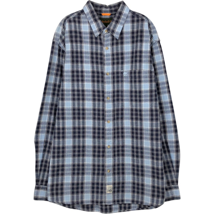 90s-00'S Timberland Long-Sleeve Cotton Check Shirt, Men's Size L (Equivalent), Vintage cotton navy blue type Vintage Second Hand