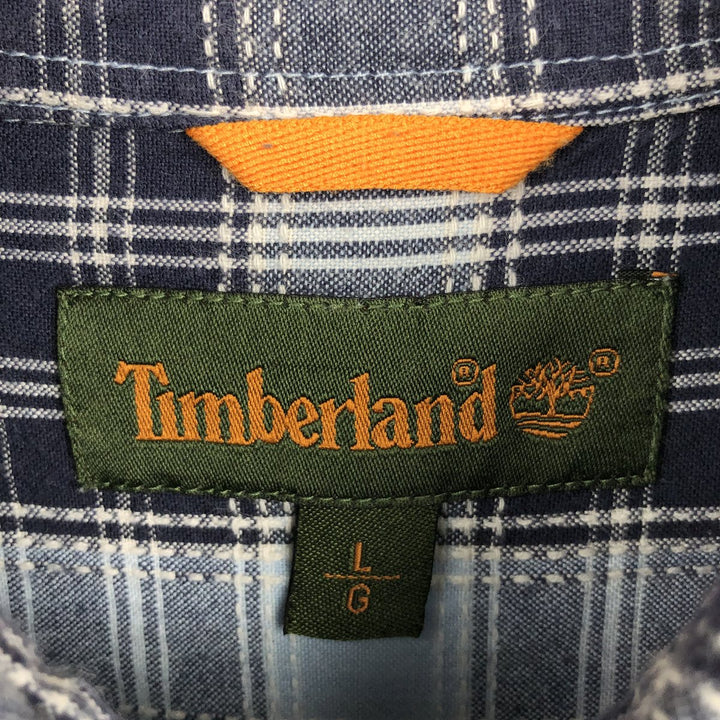90s-00'S Timberland Long-Sleeve Cotton Check Shirt, Men's Size L (Equivalent), Vintage cotton navy blue type Vintage Second Hand