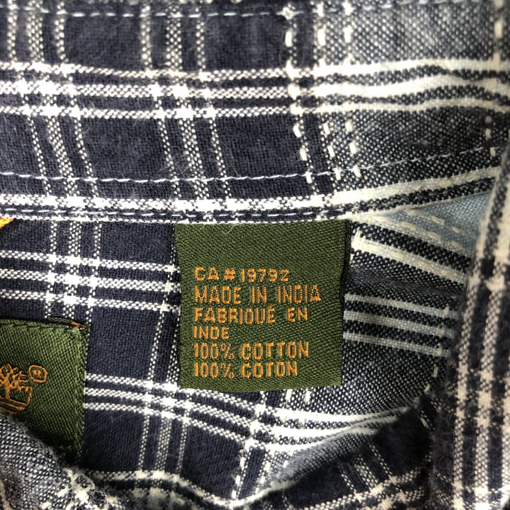 90s-00'S Timberland Long-Sleeve Cotton Check Shirt, Men's Size L (Equivalent), Vintage cotton navy blue type Vintage Second Hand