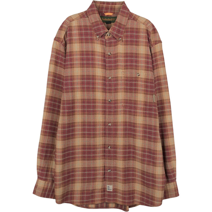 Vintage 90s-00'S Timberland long-sleeved button-down check shirt, men's size M cotton red type Vintage Second Hand
