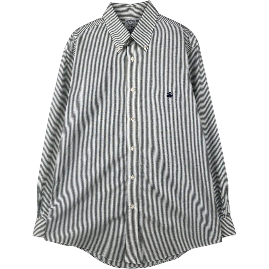 Brooks Brothers Est.1818 REGENT Stripe Pattern Long-Sleeve Button-Down Stripe Shirt (Men's Size M) Supima Cotton Green type dark green Vintage Second Hand