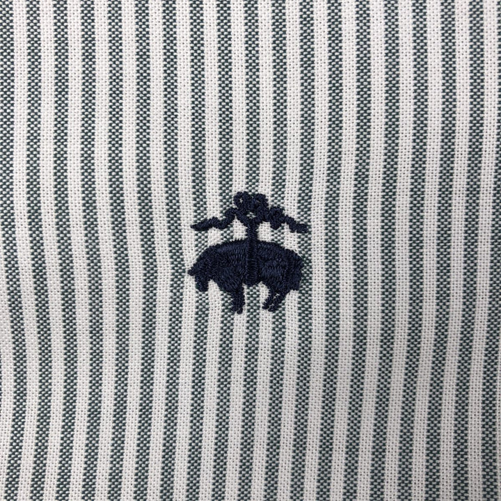 Brooks Brothers Est.1818 REGENT Stripe Pattern Long-Sleeve Button-Down Stripe Shirt (Men's Size M) Supima Cotton Green type dark green Vintage Second Hand