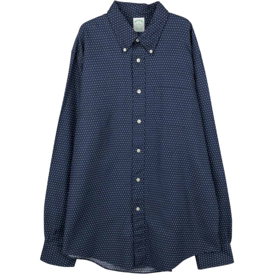 Brooks Brothers Est.1818 Dot Pattern Long-Sleeve Button-Down Shirt, Men's Size XL (approx.) Supima Cotton navy blue type Vintage Second Hand