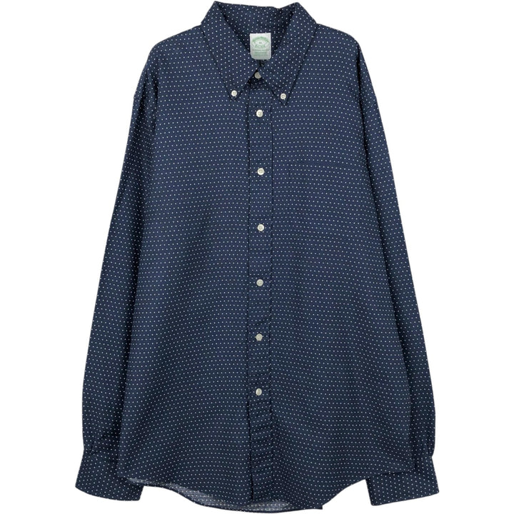 Brooks Brothers Est.1818 Dot Pattern Long-Sleeve Button-Down Shirt, Men's Size XL (approx.) Supima Cotton navy blue type Vintage Second Hand