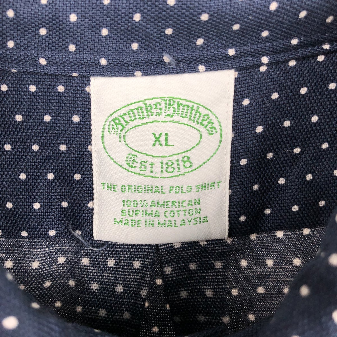 Brooks Brothers Est.1818 Dot Pattern Long-Sleeve Button-Down Shirt, Men's Size XL (approx.) Supima Cotton navy blue type Vintage Second Hand