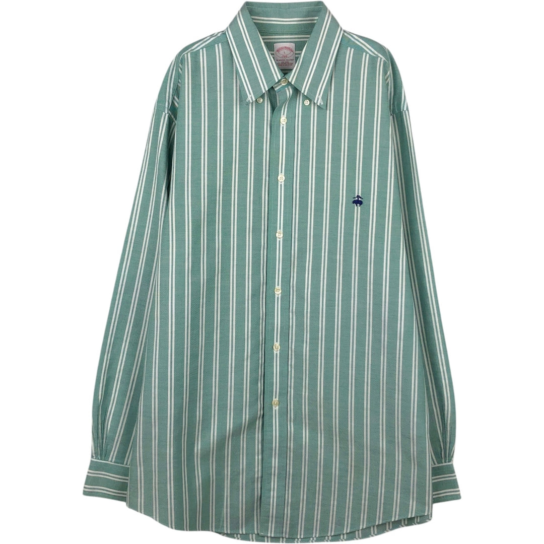 Brooks Brothers 346 Multi-Stripe Long-Sleeve Button-Down Striped Shirt, Men's Size L (approx.) Supima Cotton green type Vintage Second Hand