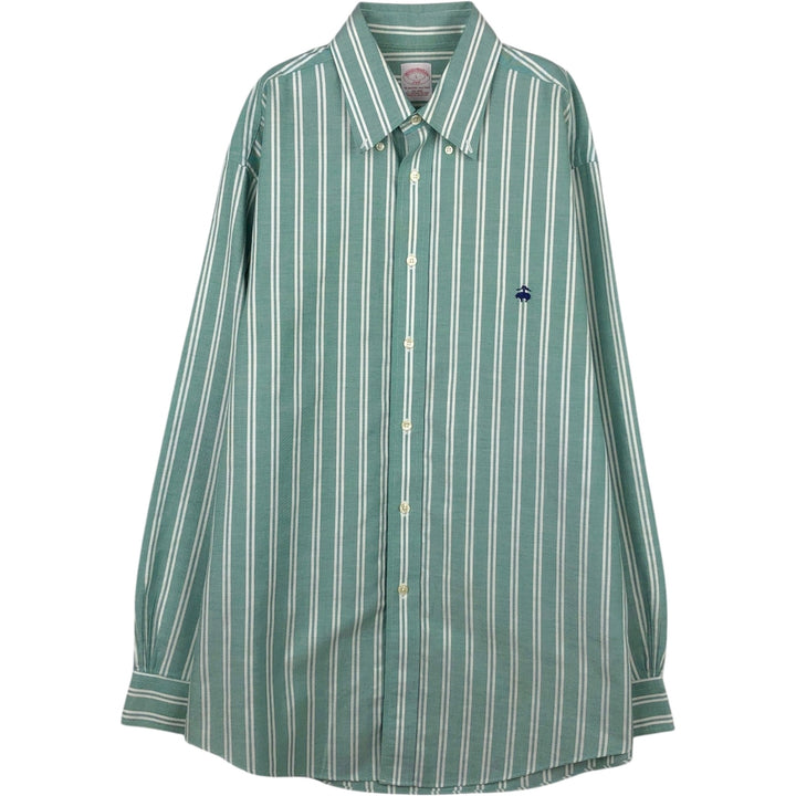 Brooks Brothers 346 Multi-Stripe Long-Sleeve Button-Down Striped Shirt, Men's Size L (approx.) Supima Cotton green type Vintage Second Hand