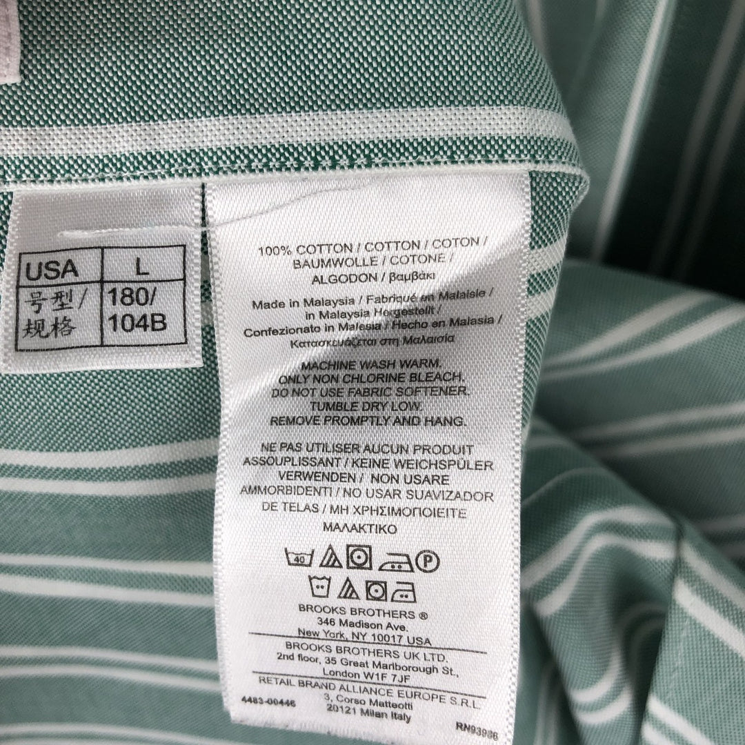 Brooks Brothers 346 Multi-Stripe Long-Sleeve Button-Down Striped Shirt, Men's Size L (approx.) Supima Cotton green type Vintage Second Hand