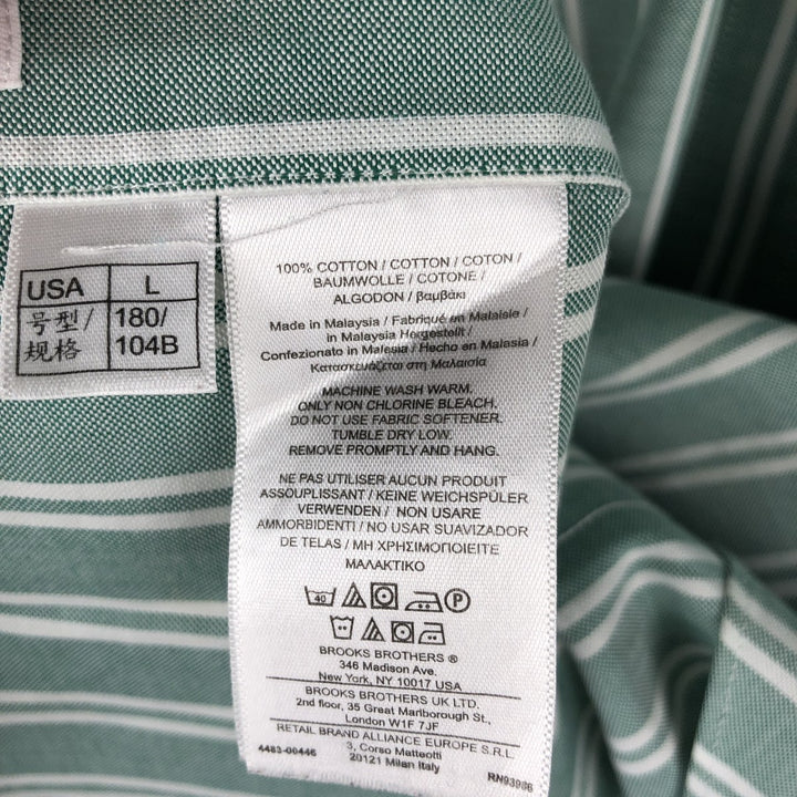 Brooks Brothers 346 Multi-Stripe Long-Sleeve Button-Down Striped Shirt, Men's Size L (approx.) Supima Cotton green type Vintage Second Hand