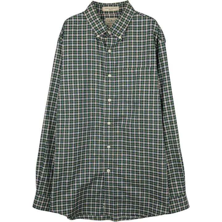 90s-00'S L.L.Bean WRINKLE RESISTANT TRIM FIT Long-Sleeve Button-Down Check Shirt, Men's Size M (approx.), Vintage cotton green type Vintage Second Hand