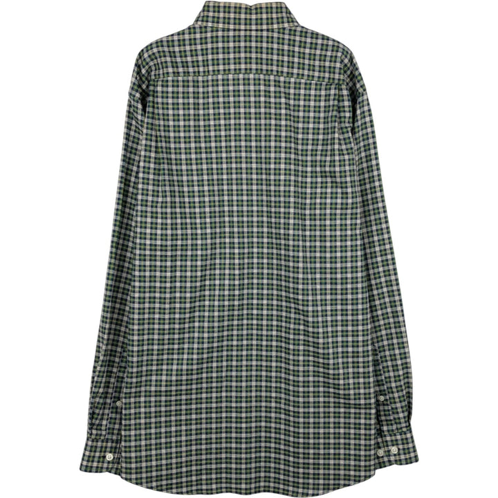 90s-00'S L.L.Bean WRINKLE RESISTANT TRIM FIT Long-Sleeve Button-Down Check Shirt, Men's Size M (approx.), Vintage cotton green type Vintage Second Hand