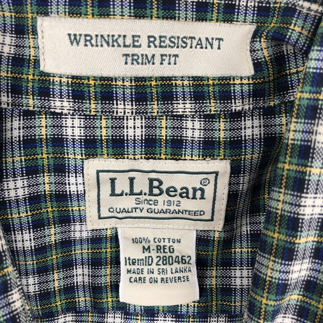 90s-00'S L.L.Bean WRINKLE RESISTANT TRIM FIT Long-Sleeve Button-Down Check Shirt, Men's Size M (approx.), Vintage cotton green type Vintage Second Hand