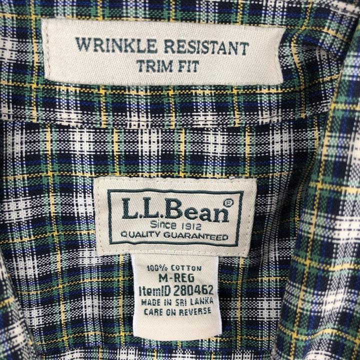 90s-00'S L.L.Bean WRINKLE RESISTANT TRIM FIT Long-Sleeve Button-Down Check Shirt, Men's Size M (approx.), Vintage cotton green type Vintage Second Hand