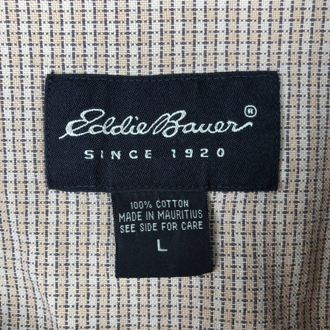 Eddie Bauer long-sleeved button-down check shirt, men's size L (approx.) cotton Beige type Vintage Second Hand
