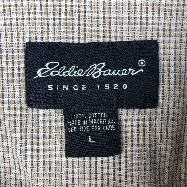 Eddie Bauer long-sleeved button-down check shirt, men's size L (approx.) cotton Beige type Vintage Second Hand